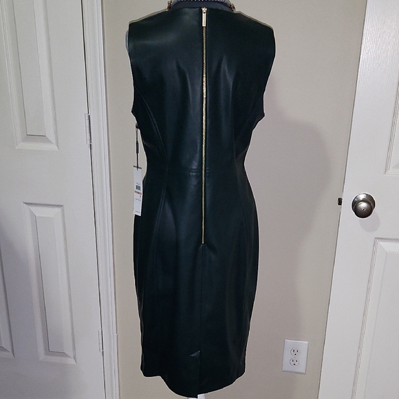 Calvin Klein Dark Forest Green Sleeveless Leather Dress - Picture 7 of 7